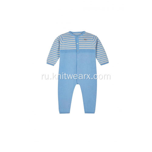 Вязаный детский пижамный комбинезон на пуговицах в полоску для мальчиков и девочек